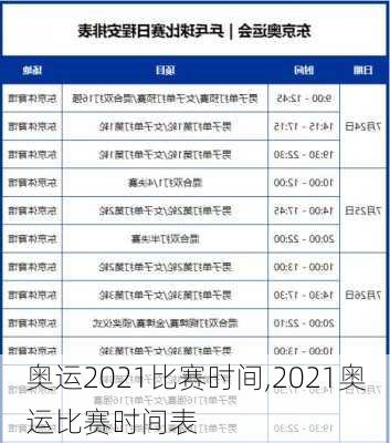 奥运2021比赛时间,2021奥运比赛时间表