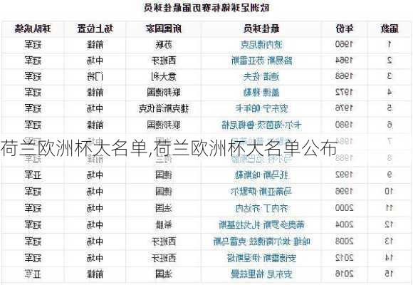 荷兰欧洲杯大名单,荷兰欧洲杯大名单公布