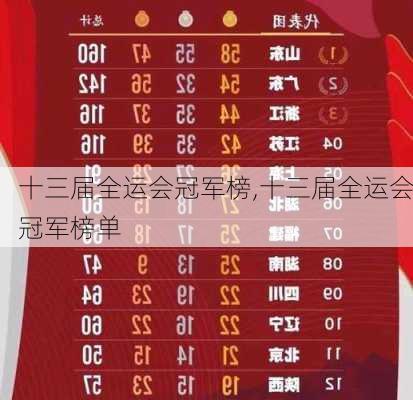 十三届全运会冠军榜,十三届全运会冠军榜单