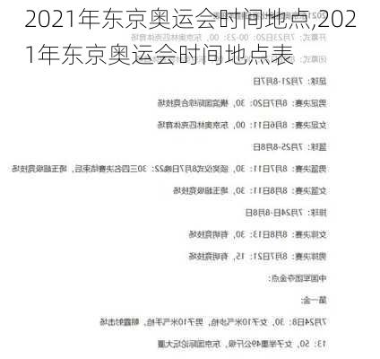 2021年东京奥运会时间地点,2021年东京奥运会时间地点表