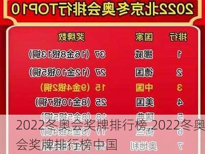 2022冬奥会奖牌排行榜,2022冬奥会奖牌排行榜中国
