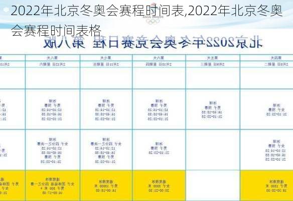 2022年北京冬奥会赛程时间表,2022年北京冬奥会赛程时间表格