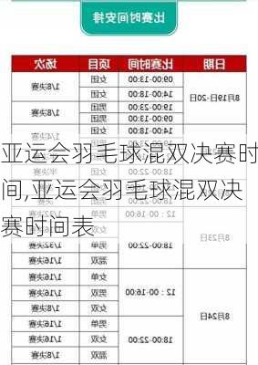 亚运会羽毛球混双决赛时间,亚运会羽毛球混双决赛时间表