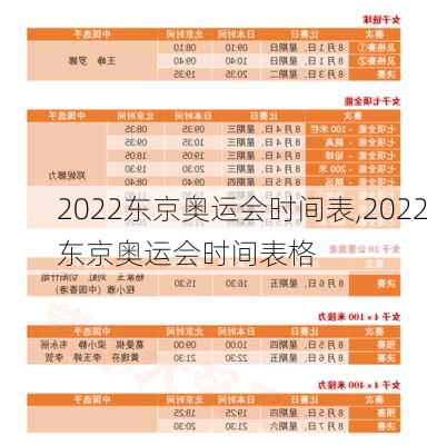 2022东京奥运会时间表,2022东京奥运会时间表格