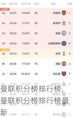 曼联积分榜排行榜,曼联积分榜排行榜最新