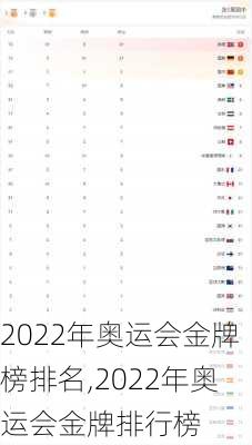 2022年奥运会金牌榜排名,2022年奥运会金牌排行榜