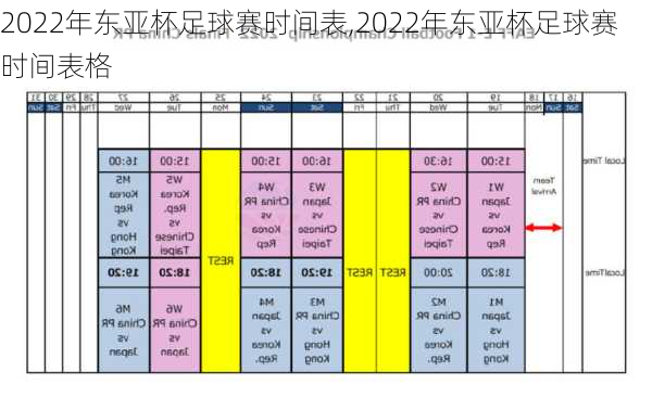 2022年东亚杯足球赛时间表,2022年东亚杯足球赛时间表格