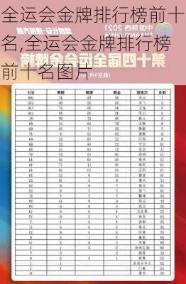 全运会金牌排行榜前十名,全运会金牌排行榜前十名图片