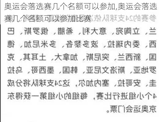 奥运会落选赛几个名额可以参加,奥运会落选赛几个名额可以参加比赛