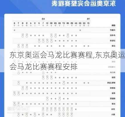 东京奥运会马龙比赛赛程,东京奥运会马龙比赛赛程安排