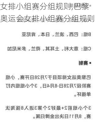 女排小组赛分组规则,巴黎奥运会女排小组赛分组规则