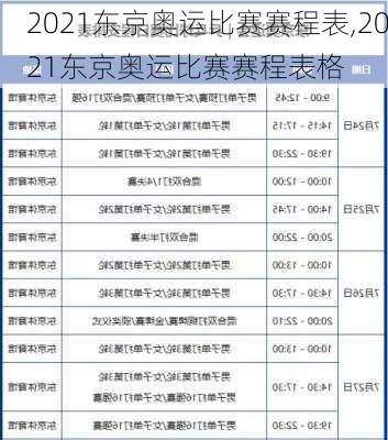 2021东京奥运比赛赛程表,2021东京奥运比赛赛程表格