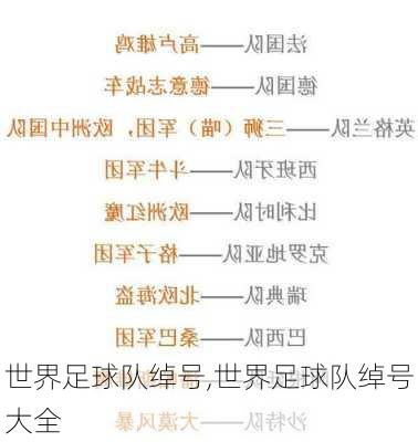 世界足球队绰号,世界足球队绰号大全