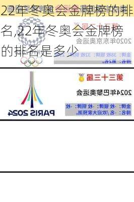 22年冬奥会金牌榜的排名,22年冬奥会金牌榜的排名是多少