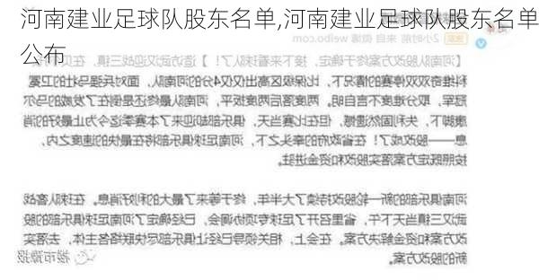 河南建业足球队股东名单,河南建业足球队股东名单公布
