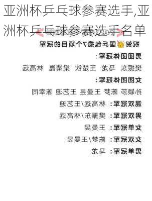 亚洲杯乒乓球参赛选手,亚洲杯乒乓球参赛选手名单