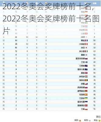 2022冬奥会奖牌榜前十名,2022冬奥会奖牌榜前十名图片