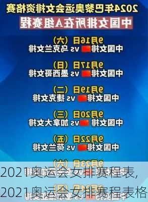 2021奥运会女排赛程表,2021奥运会女排赛程表格
