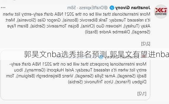 郭昊文nba选秀排名预测,郭昊文有望进nba