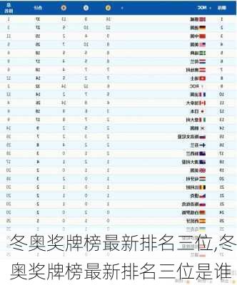 冬奥奖牌榜最新排名三位,冬奥奖牌榜最新排名三位是谁