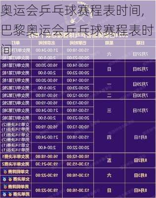 奥运会乒乓球赛程表时间,巴黎奥运会乒乓球赛程表时间