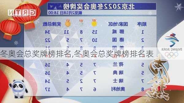 冬奥会总奖牌榜排名,冬奥会总奖牌榜排名表