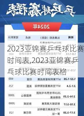 2023亚锦赛乒乓球比赛时间表,2023亚锦赛乒乓球比赛时间表格