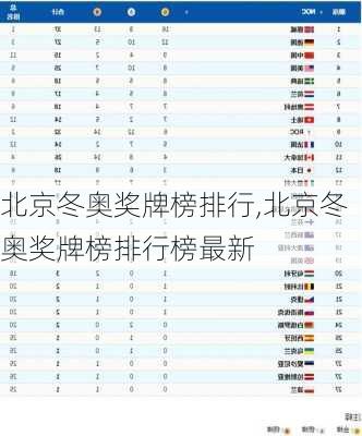 北京冬奥奖牌榜排行,北京冬奥奖牌榜排行榜最新