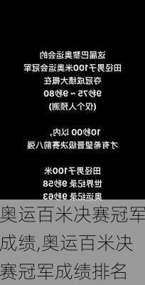 奥运百米决赛冠军成绩,奥运百米决赛冠军成绩排名
