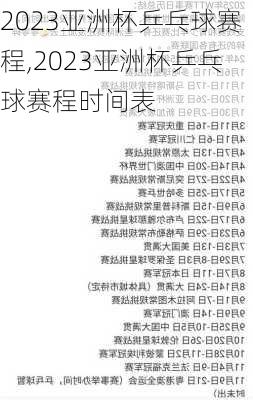 2023亚洲杯乒乓球赛程,2023亚洲杯乒乓球赛程时间表