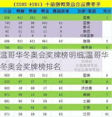 温哥华冬奥会奖牌榜明细,温哥华冬奥会奖牌榜排名