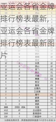 亚运会各省金牌排行榜表最新,亚运会各省金牌排行榜表最新图片