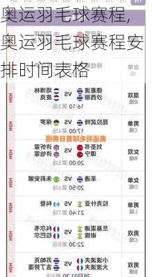 奥运羽毛球赛程,奥运羽毛球赛程安排时间表格