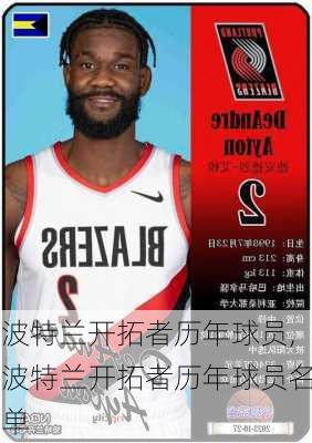 波特兰开拓者历年球员,波特兰开拓者历年球员名单