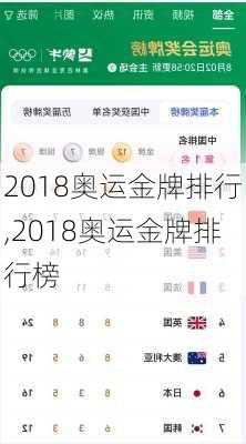 2018奥运金牌排行,2018奥运金牌排行榜