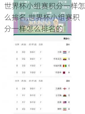 世界杯小组赛积分一样怎么排名,世界杯小组赛积分一样怎么排名的