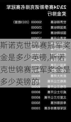 斯诺克世锦赛冠军奖金是多少英镑,斯诺克世锦赛冠军奖金是多少英镑的