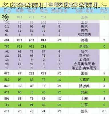 冬奥会金牌排行,冬奥会金牌排行榜