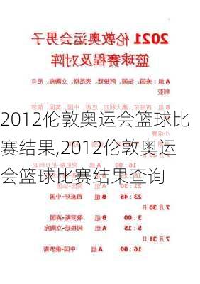 2012伦敦奥运会篮球比赛结果,2012伦敦奥运会篮球比赛结果查询
