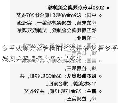 冬季残奥会奖牌榜的名次是多少,看冬季残奥会奖牌榜的名次是多少