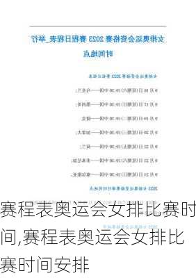 赛程表奥运会女排比赛时间,赛程表奥运会女排比赛时间安排