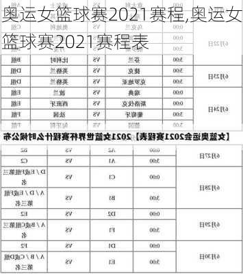 奥运女篮球赛2021赛程,奥运女篮球赛2021赛程表