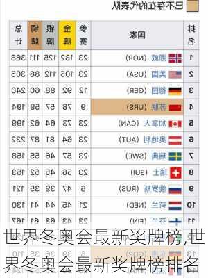 世界冬奥会最新奖牌榜,世界冬奥会最新奖牌榜排名