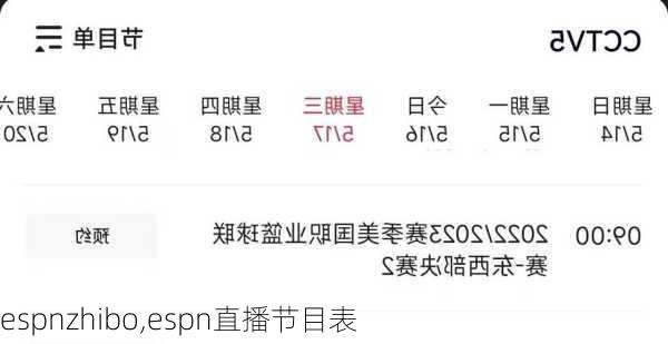 espnzhibo,espn直播节目表