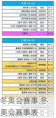冬奥会赛事,冬奥会赛事表