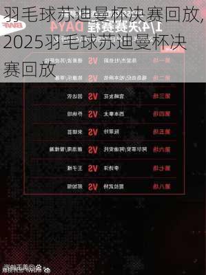 羽毛球苏迪曼杯决赛回放,2025羽毛球苏迪曼杯决赛回放