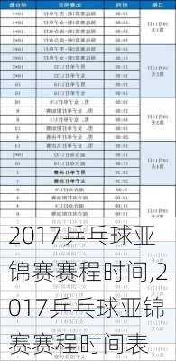 2017乒乓球亚锦赛赛程时间,2017乒乓球亚锦赛赛程时间表