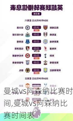 曼城vs阿森纳比赛时间,曼城vs阿森纳比赛时间表