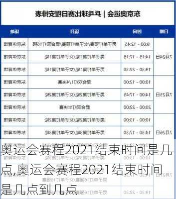 奥运会赛程2021结束时间是几点,奥运会赛程2021结束时间是几点到几点