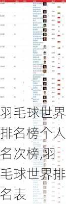 羽毛球世界排名榜个人名次榜,羽毛球世界排名表
